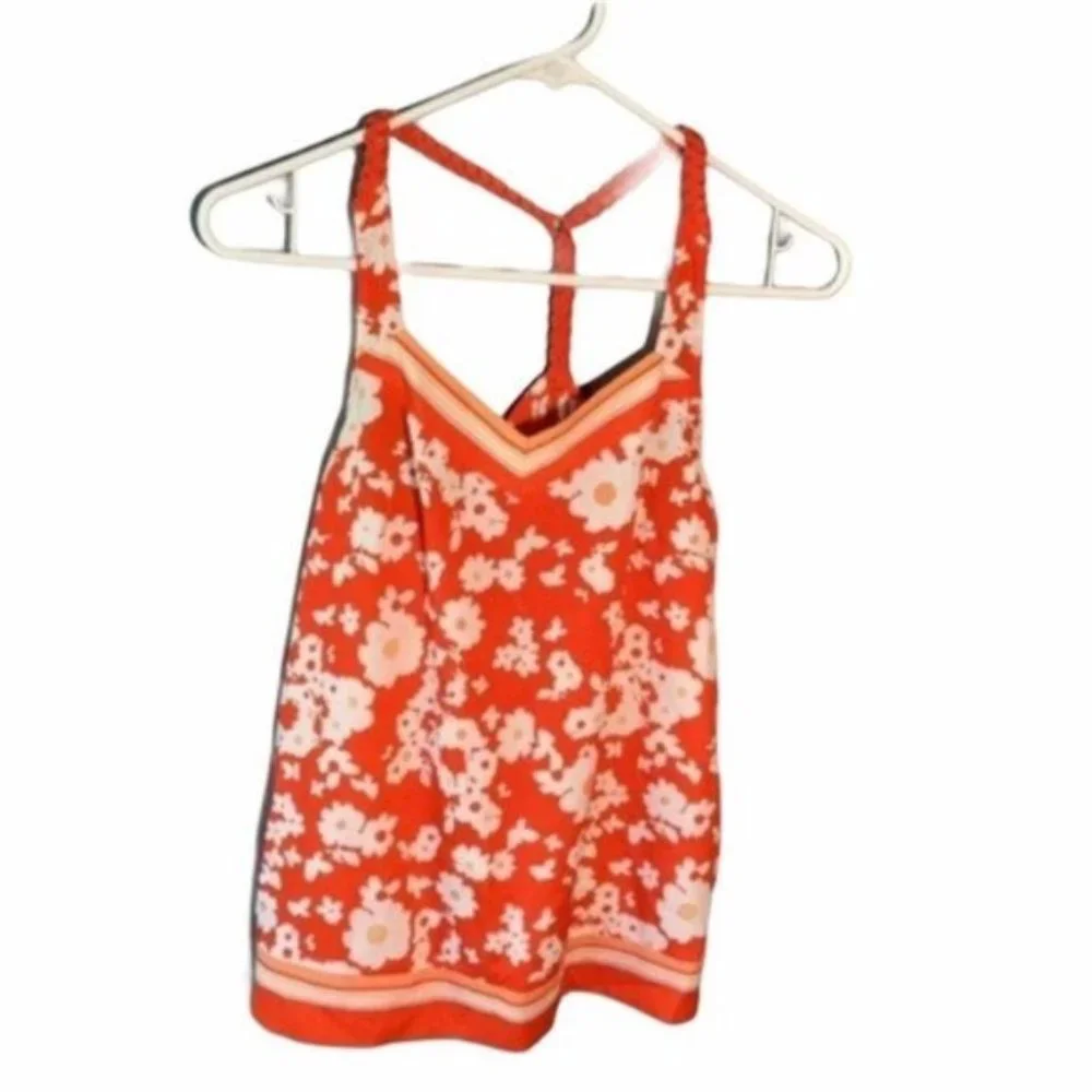 LC Lauren Conrad T-Back Blouse Orange Floral